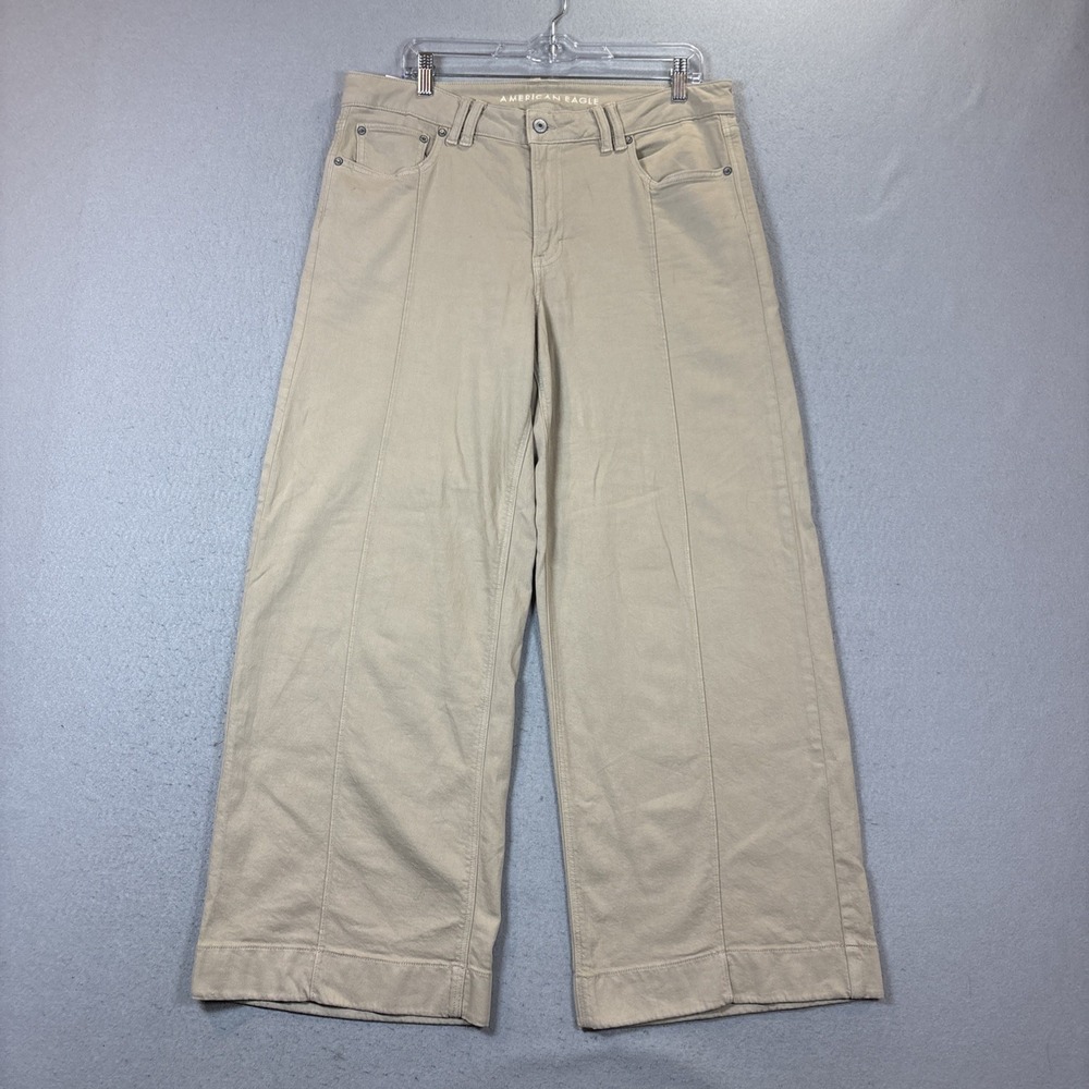 American Eagle Jeans Womens 12 Beige Low Rise Baggy Wide Leg Stretch Casual